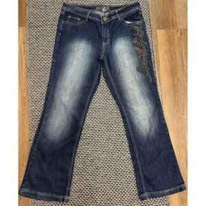 South Pole Womens Embroidered Embellished Dark Wash Logo Stretch Mid Rise 16